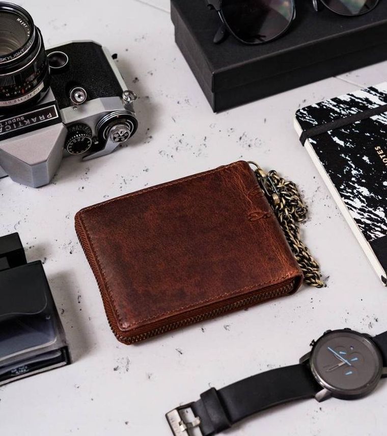 Portfel, brązowy, skórzany, Peterson