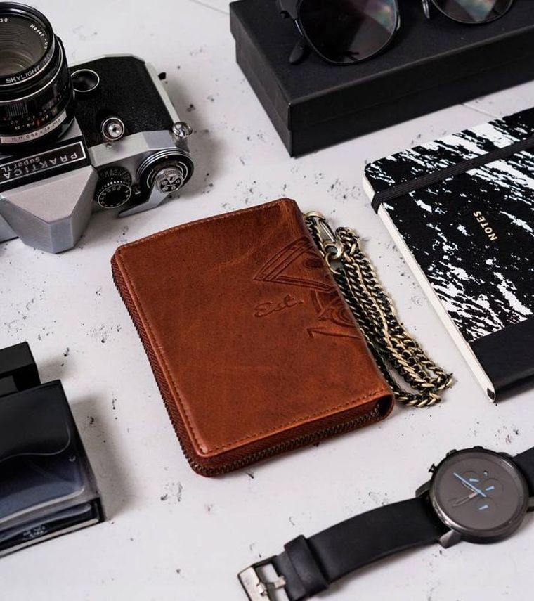 Portfel, brązowy, skórzany, Peterson