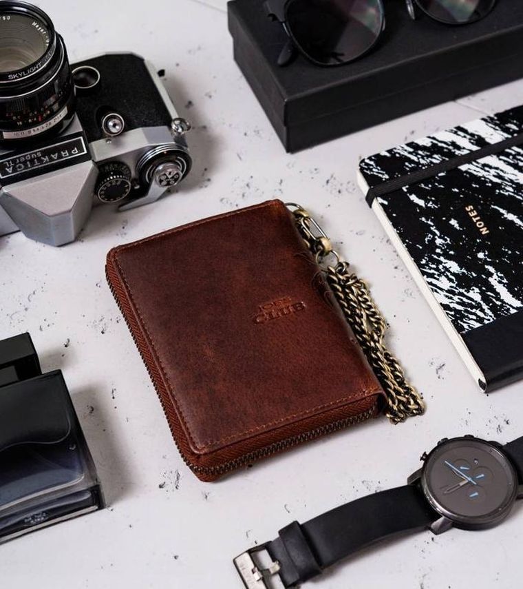 Portfel, brązowy, skórzany, Peterson