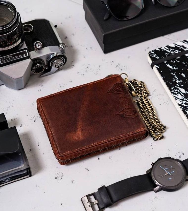 Portfel, brązowy, skórzany, Peterson