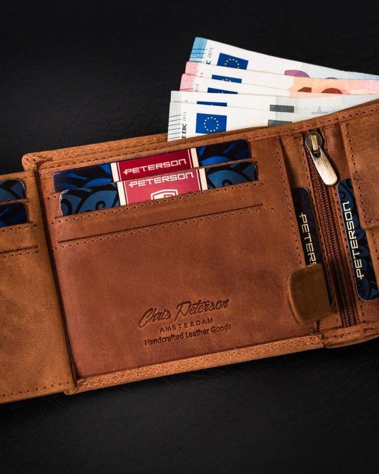 Portfel, brązowy, skórzany, Peterson