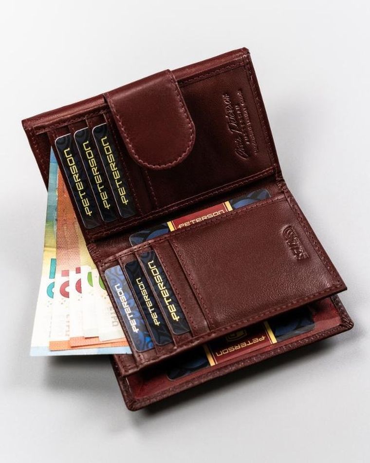 Portfel, brązowy, skórzany, Peterson