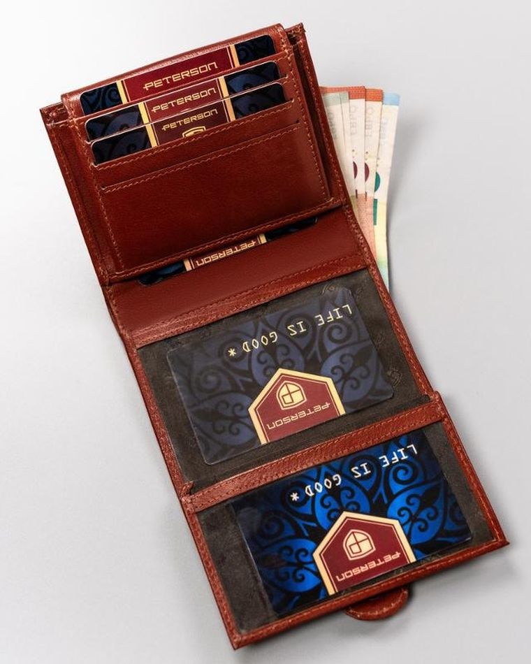 Portfel, brązowy, skórzany, Peterson