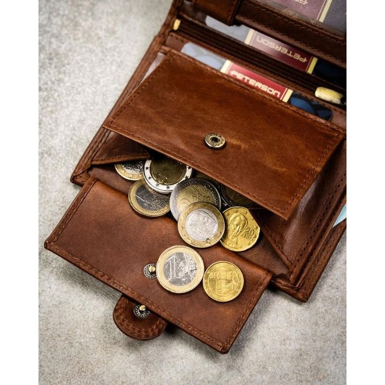 Portfel, brązowy, skórzany, Peterson