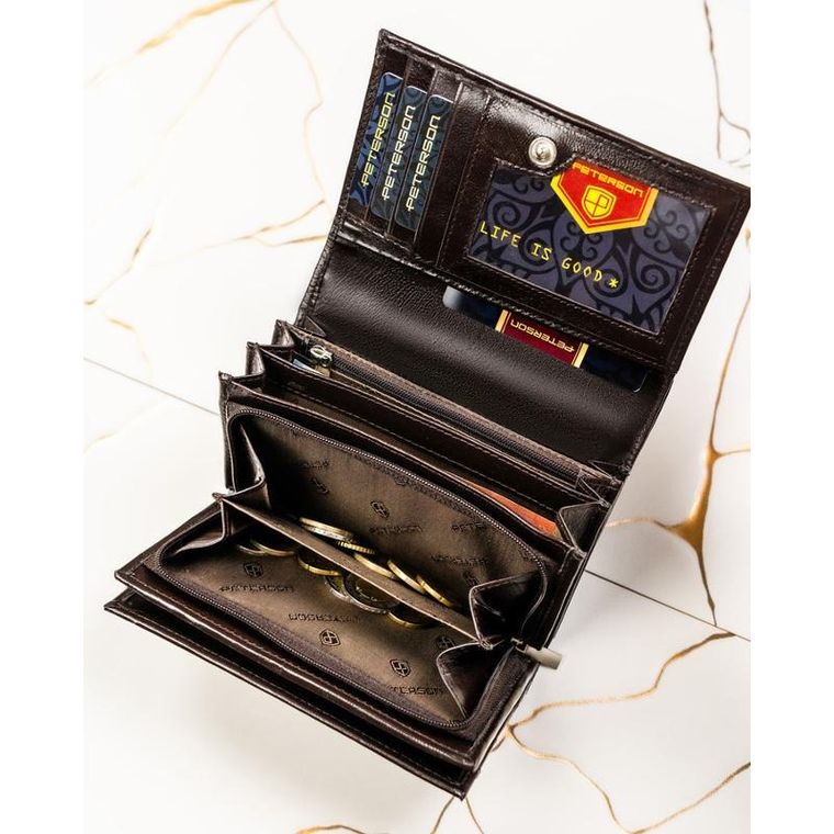 Portfel, brązowy, skórzany, Peterson