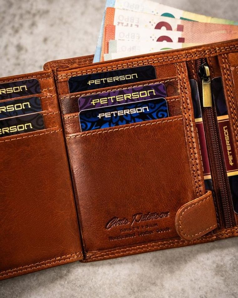 Portfel, brązowy, skórzany, rak, Peterson