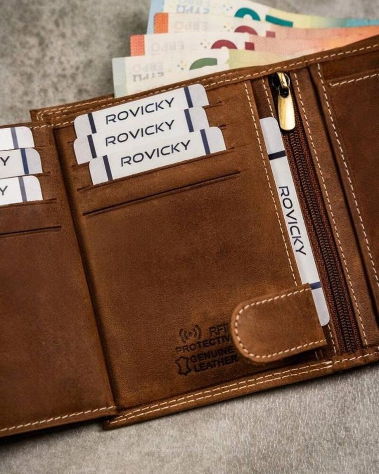 Portfel, brązowy, skórzany, RFID, Always Wild