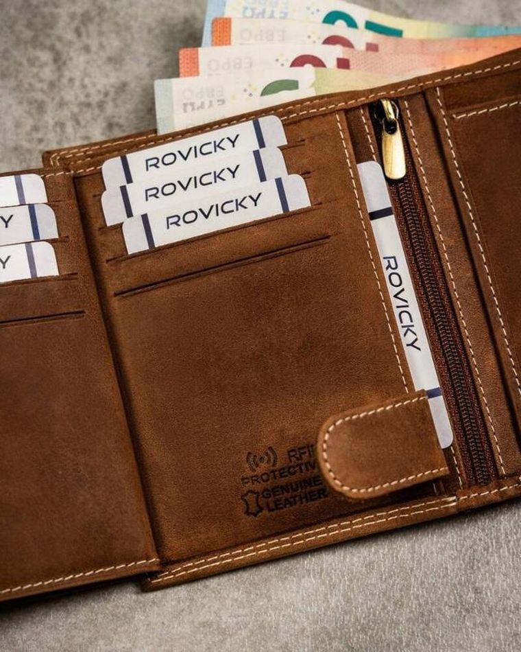 Portfel, brązowy, skórzany, RFID, Always Wild