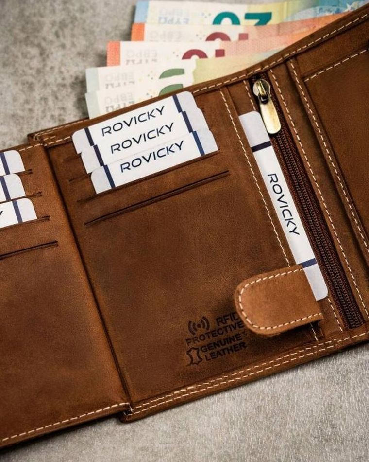 Portfel, brązowy, skórzany, RFID, Always Wild