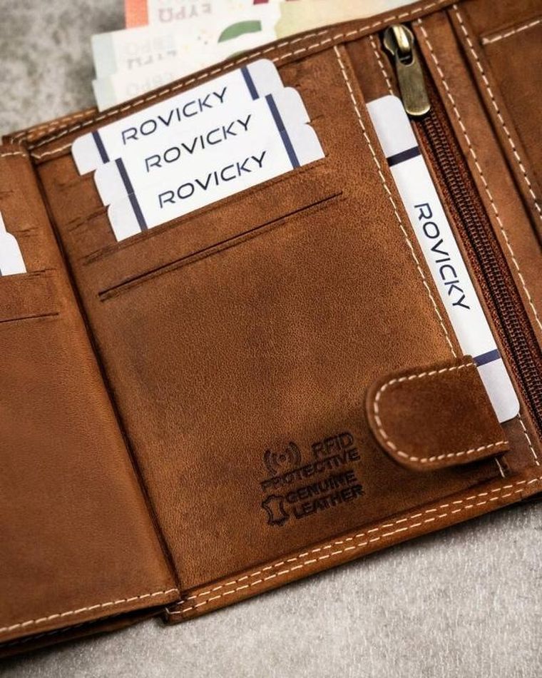 Portfel, brązowy, skórzany, RFID, Always Wild