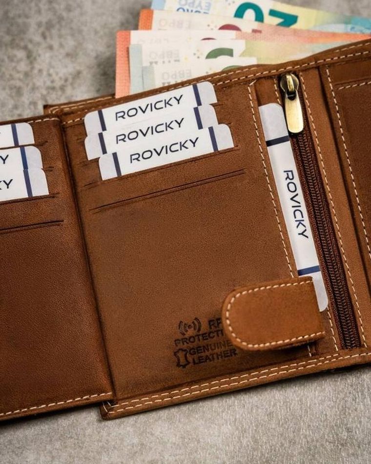 Portfel, brązowy, skórzany, RFID, Always Wild