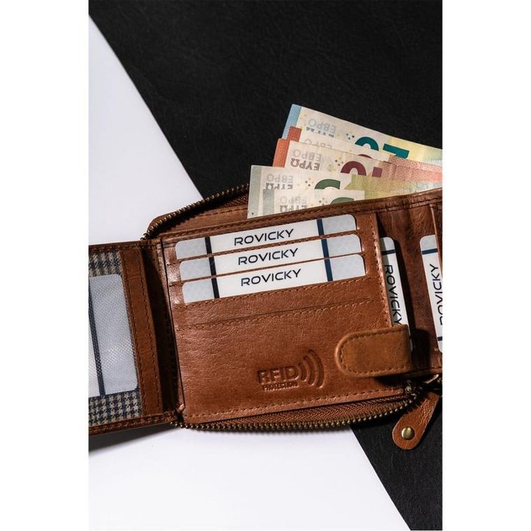 Portfel, brązowy, skórzany, RFID, Always Wild