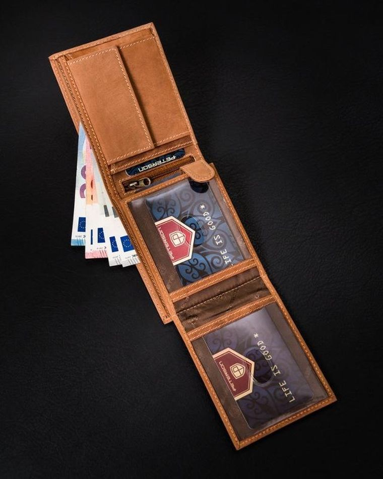 Portfel, brązowy, skórzany, RFID, Peterson