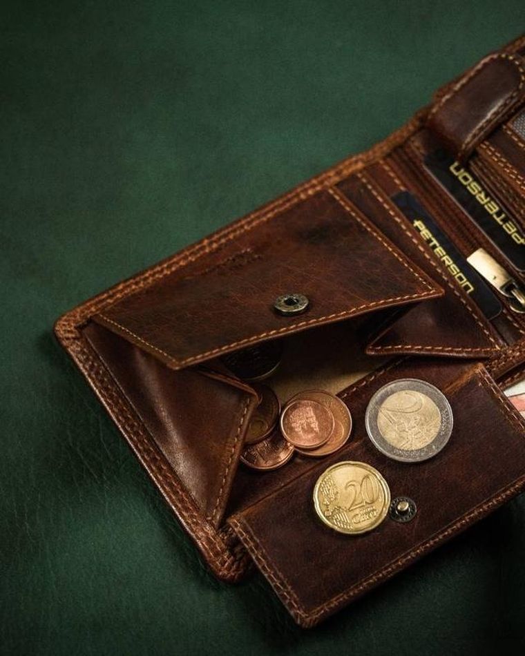Portfel, brązowy, skórzany, RFID, Peterson