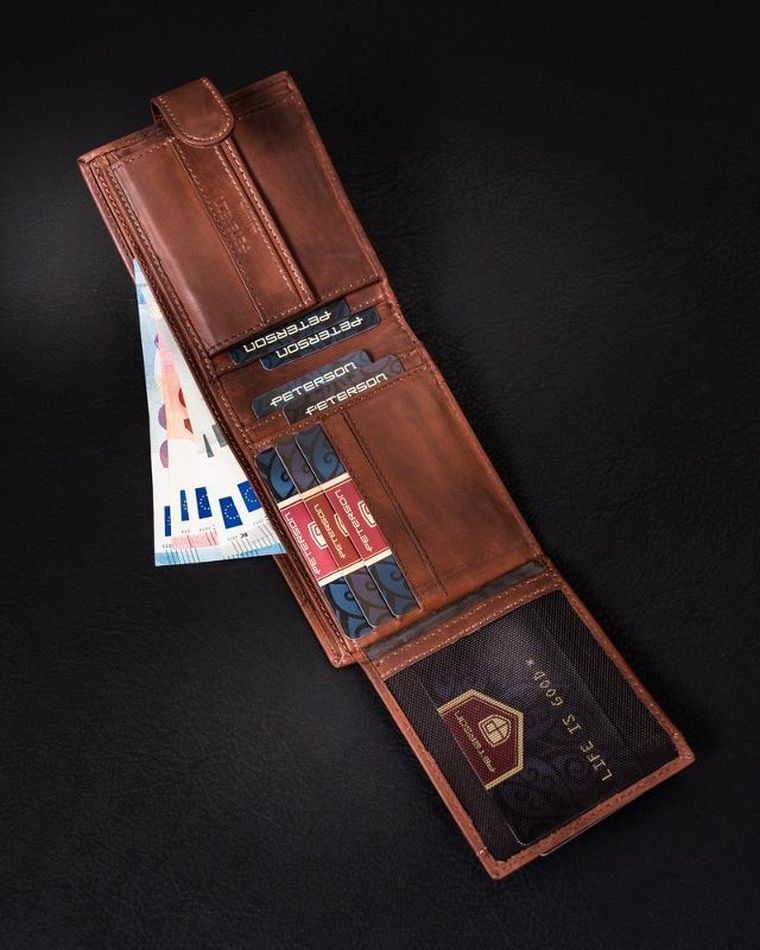 Portfel, brązowy, skórzany, RFID, Peterson
