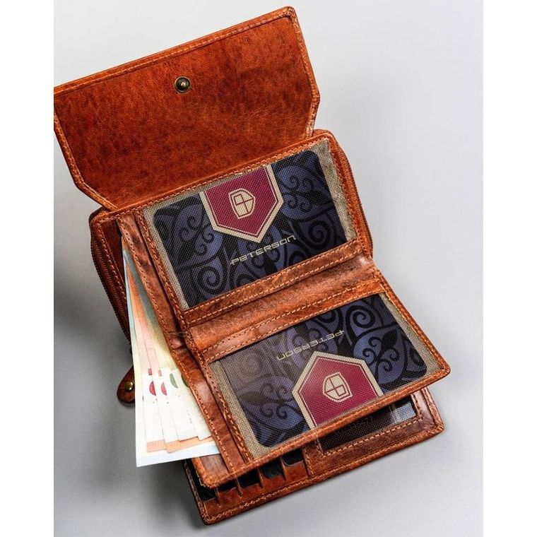 Portfel, brązowy, skórzany, RFID, Peterson
