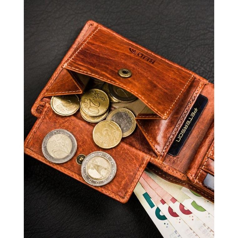 Portfel, brązowy, skórzany, RFID, Peterson