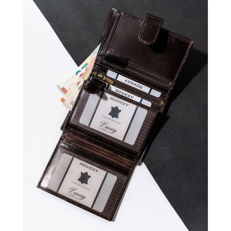 Portfel, brązowy, skórzany, Rovicky