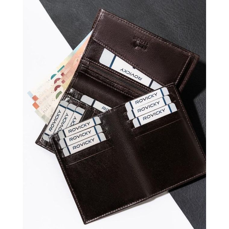 Portfel, brązowy, skórzany, Rovicky