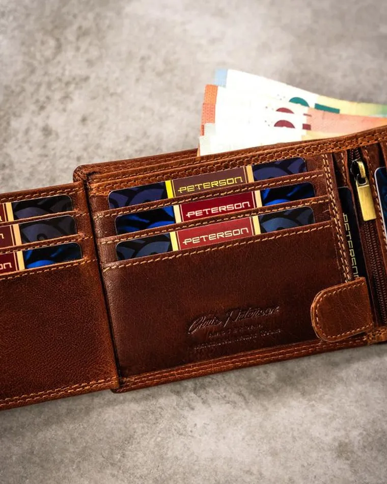 Portfel, brązowy, skórzany, wodnik, Peterson