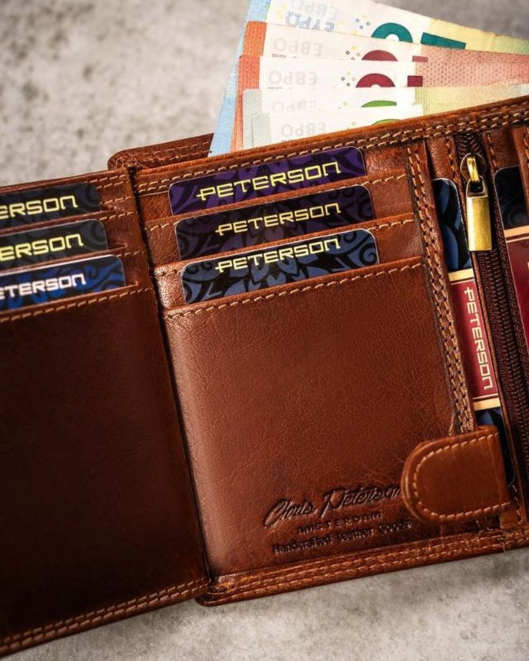 Portfel, brązowy, skórzany, wodnik, Peterson