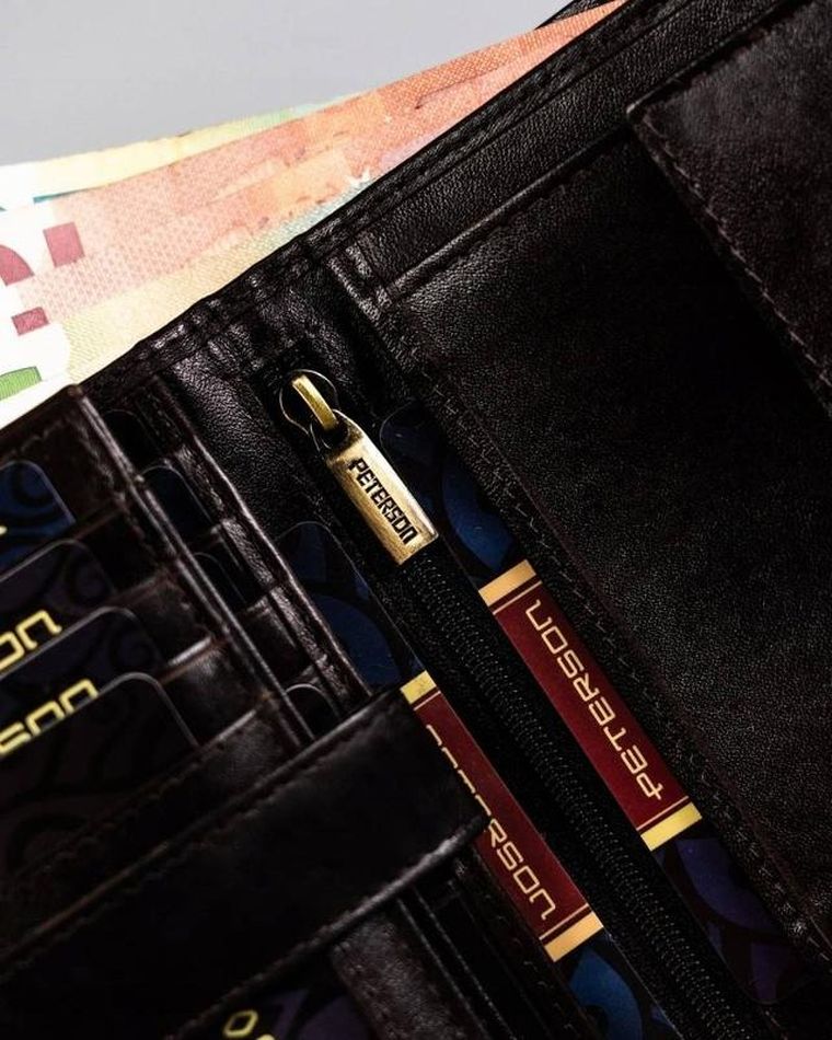 Portfel, ciemnobrązowy, skórzany, Peterson