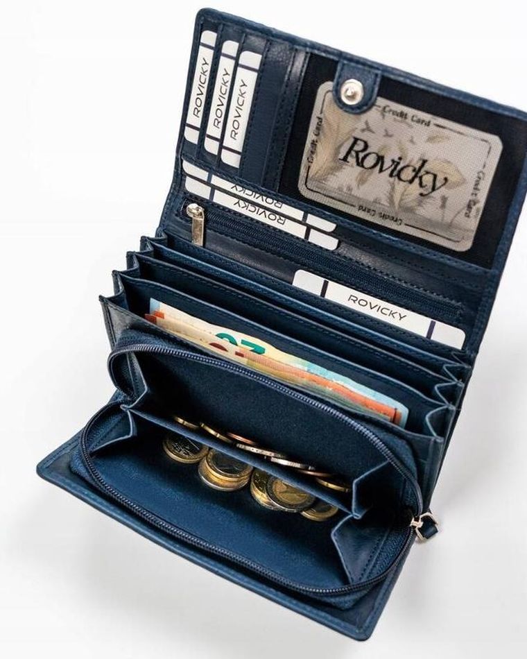 Portfel, ciemnoniebieski, skórzany, RFID, Rovicky