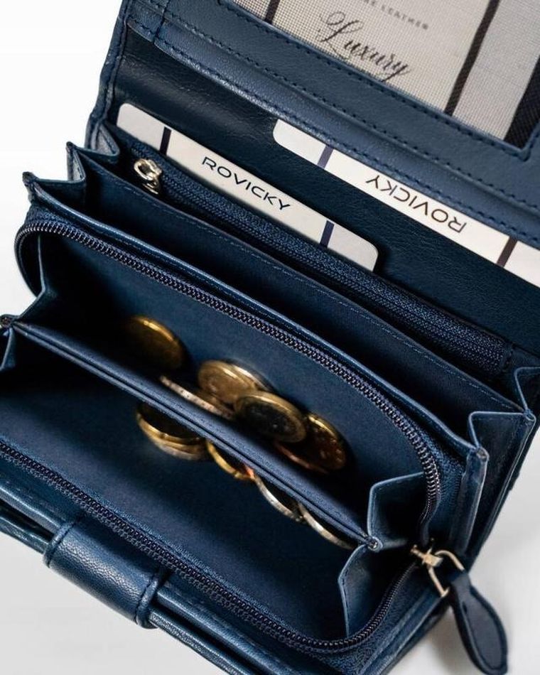 Portfel, ciemnoniebieski, skórzany, RFID, Rovicky