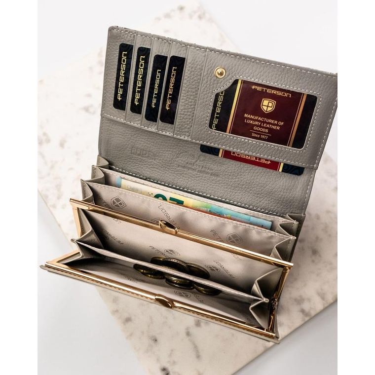 Portfel, czarno-biały, skórzany, Peterson