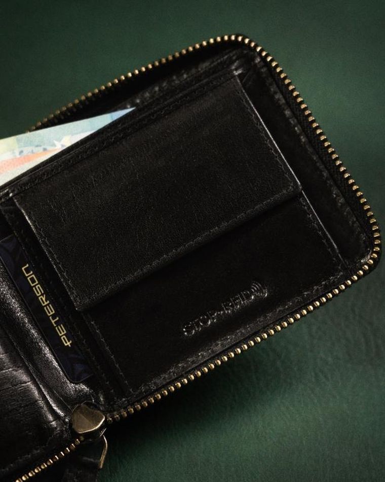 Portfel, czarno-czerwony, skórzany, Peterson