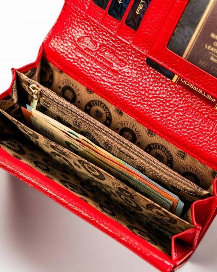 Portfel, czarno-czerwony, skórzany, Peterson