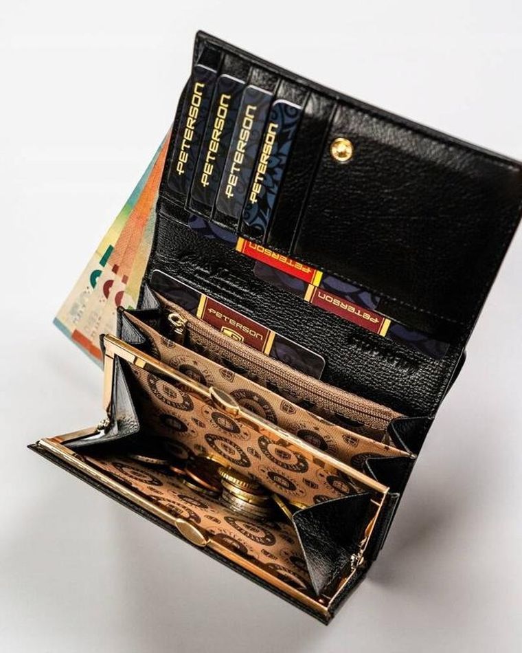 Portfel, czarno-czerwony, skórzany, Peterson