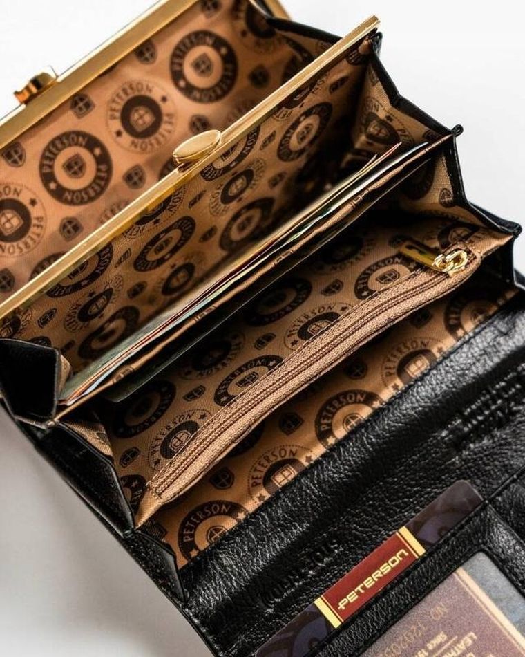 Portfel, czarno-czerwony, skórzany, Peterson