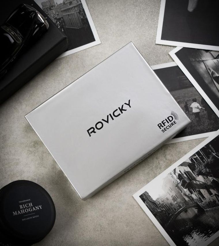 Portfel, czarno-czerwony, skórzany, RFID, Rovicky