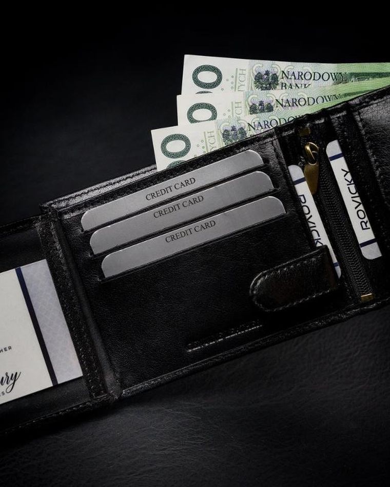 Portfel, czarno-czerwony, Skórzany, RFID, Rovicky