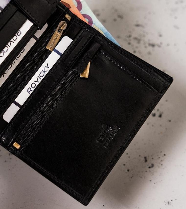 Portfel, czarno-czerwony, skórzany, RFID, Rovicky