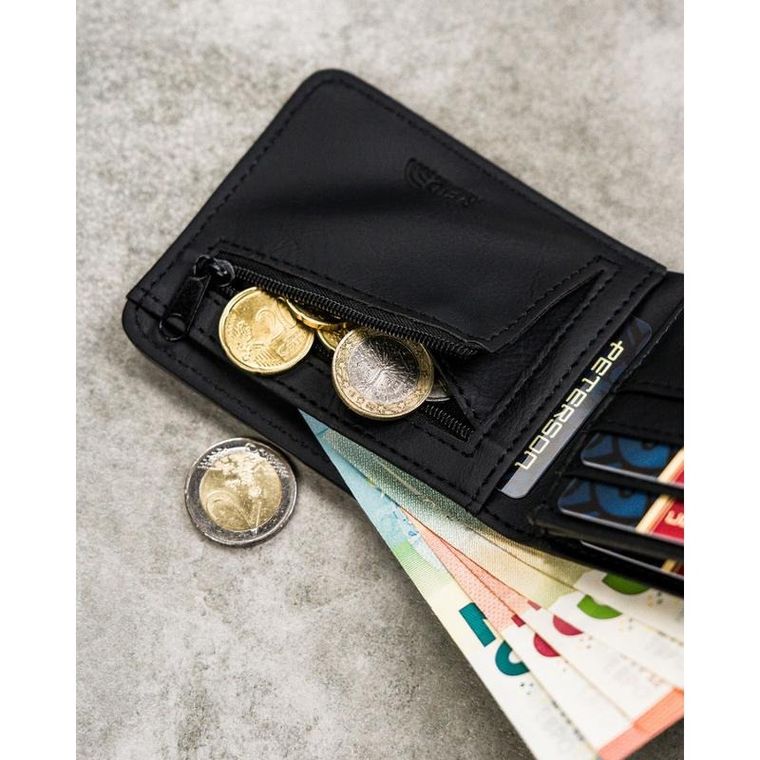 Portfel, czarno-szary, skóra ekologiczna, Peterson