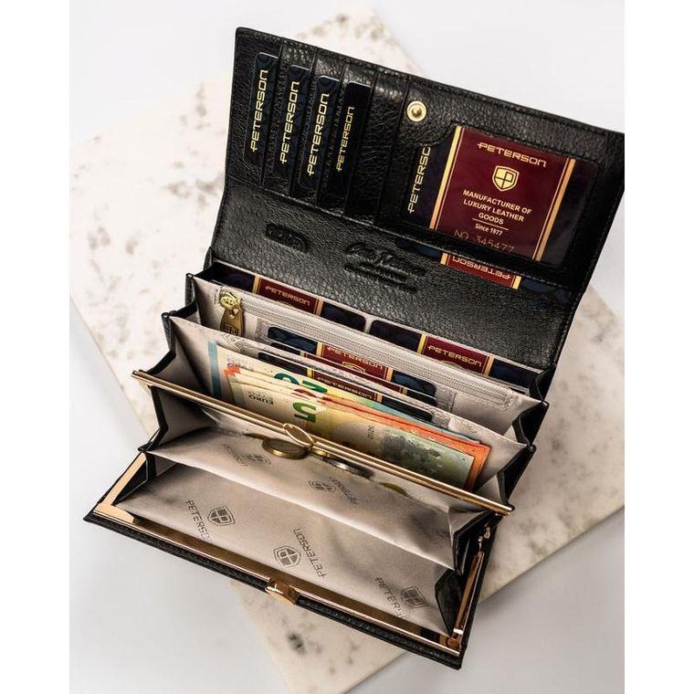 Portfel, czarno-złoty, skórzany, Peterson