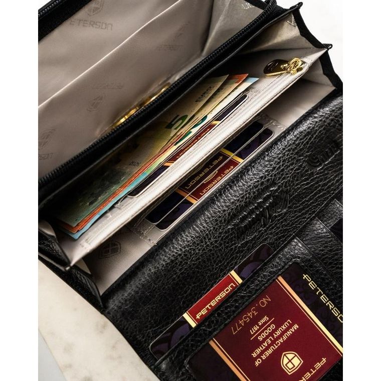 Portfel, czarno-złoty, skórzany, RFID, Petereson