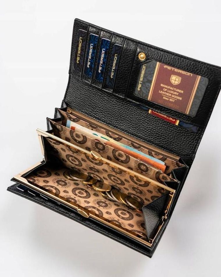 Portfel, czarno-złoty, skórzany, RFID, Peterson