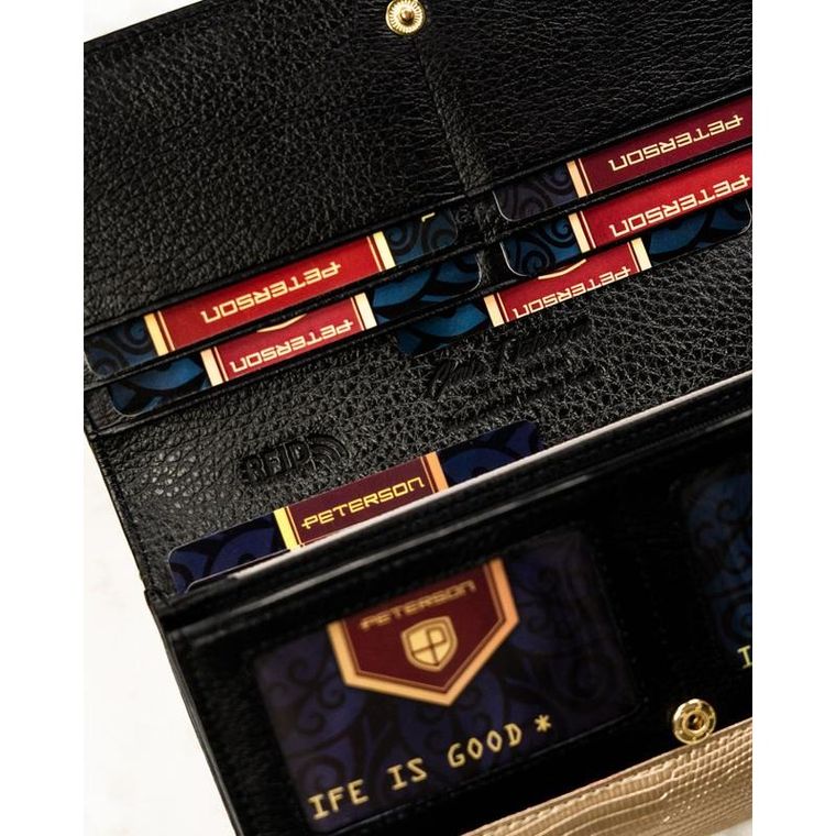 Portfel, czarno-złoty, skórzany, RFID, Peterson