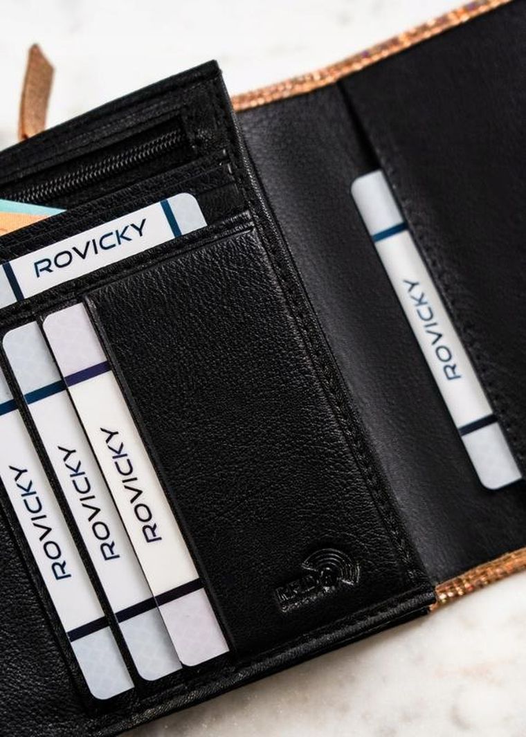 Portfel, czarno-złoty, skórzany, Rovicky