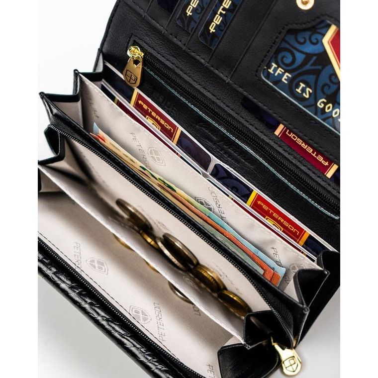 Portfel, czarny, skóra naturalna i ekologiczna, Peterson