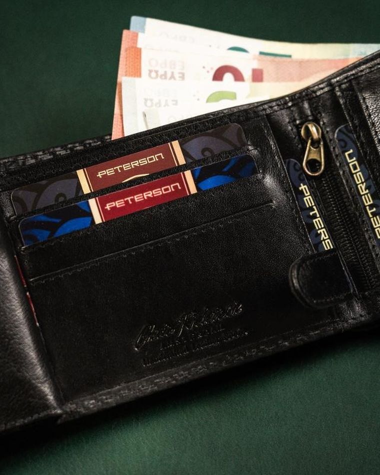Portfel, czarny, skórzany, Peterson