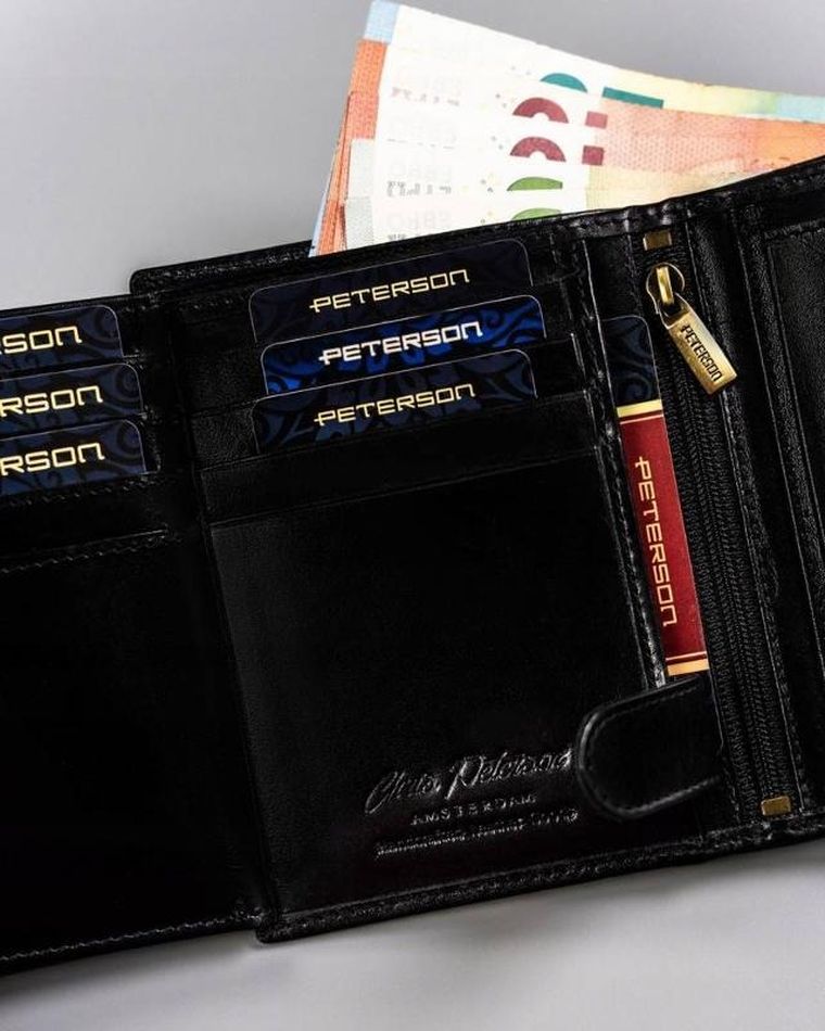 Portfel, czarny, skórzany, Peterson