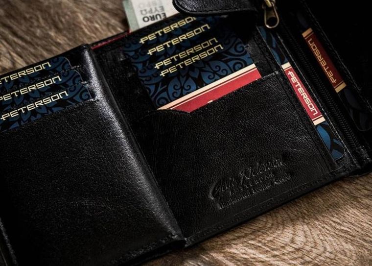 Portfel, czarny, skórzany, Peterson