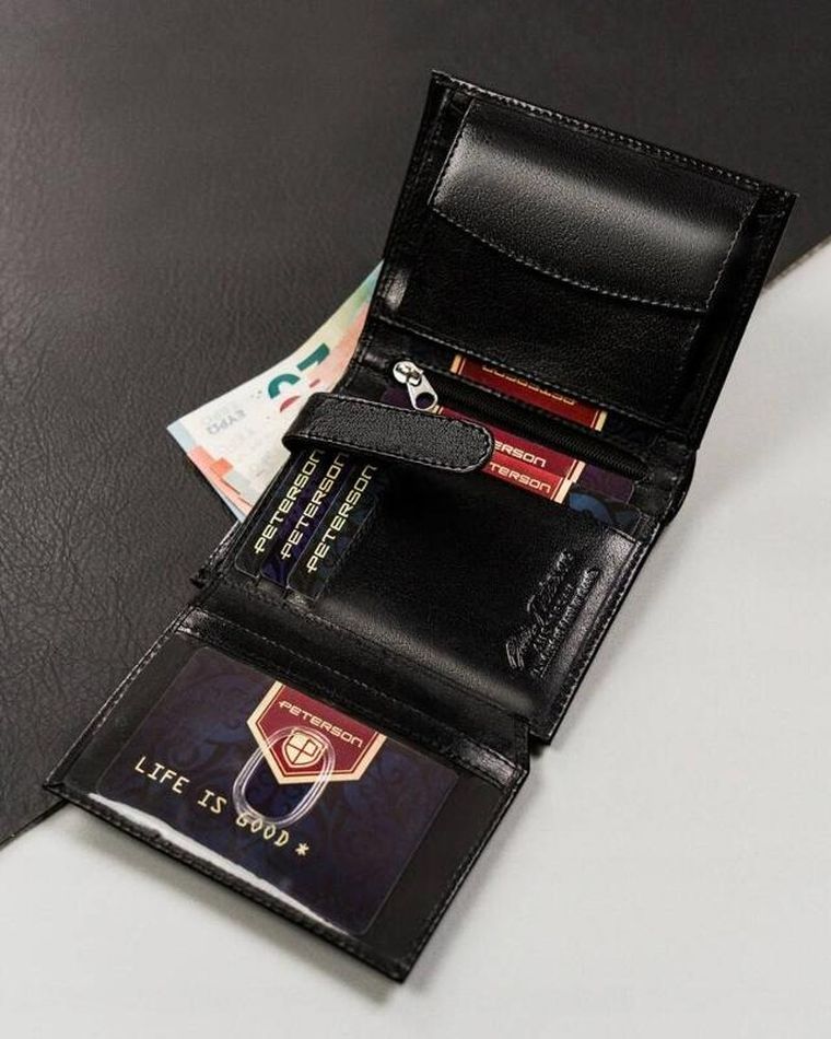 Portfel, czarny, skórzany, Peterson