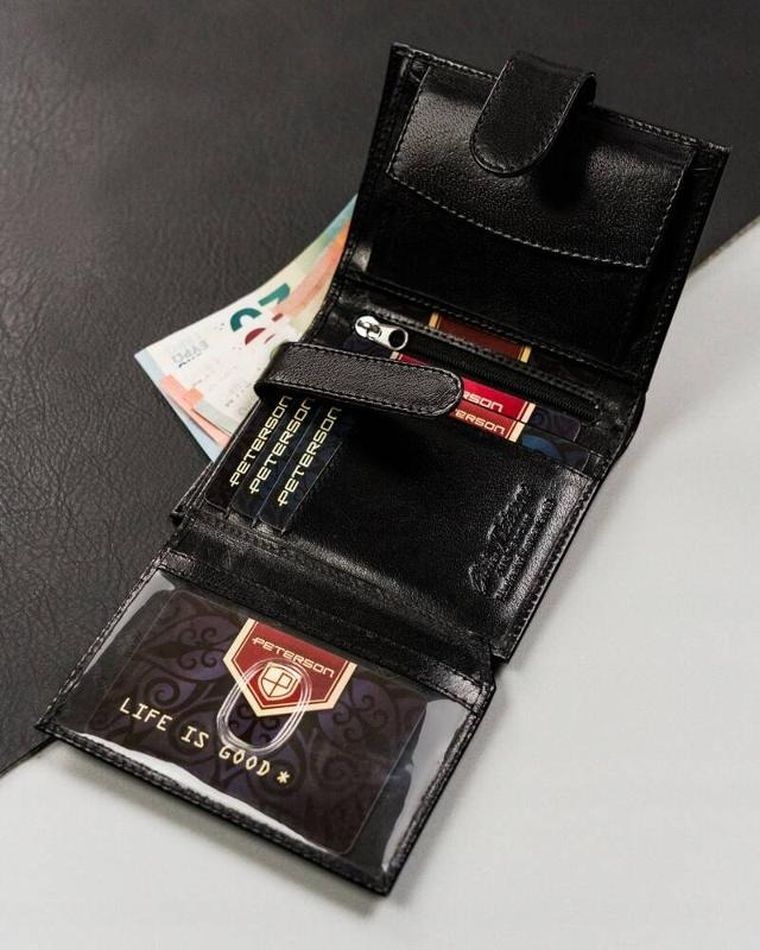 Portfel, czarny, skórzany, Peterson
