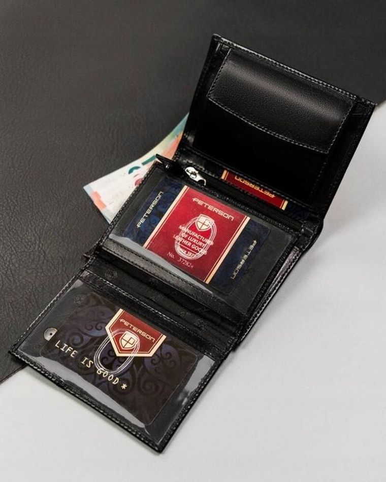 Portfel, czarny, skórzany, Peterson