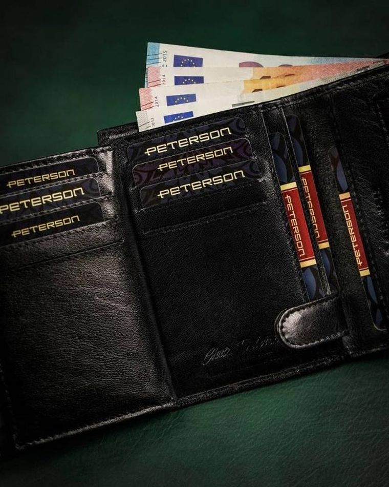 Portfel, czarny, skórzany, RFID, Peterson